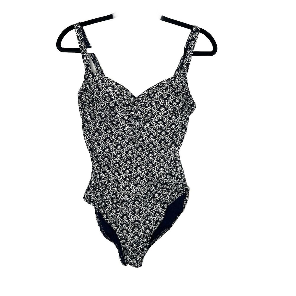 Nip Tuck Swim Swimsuit One Piece Women 10 Blue Floral Multi Cup Fit Bikini Beach